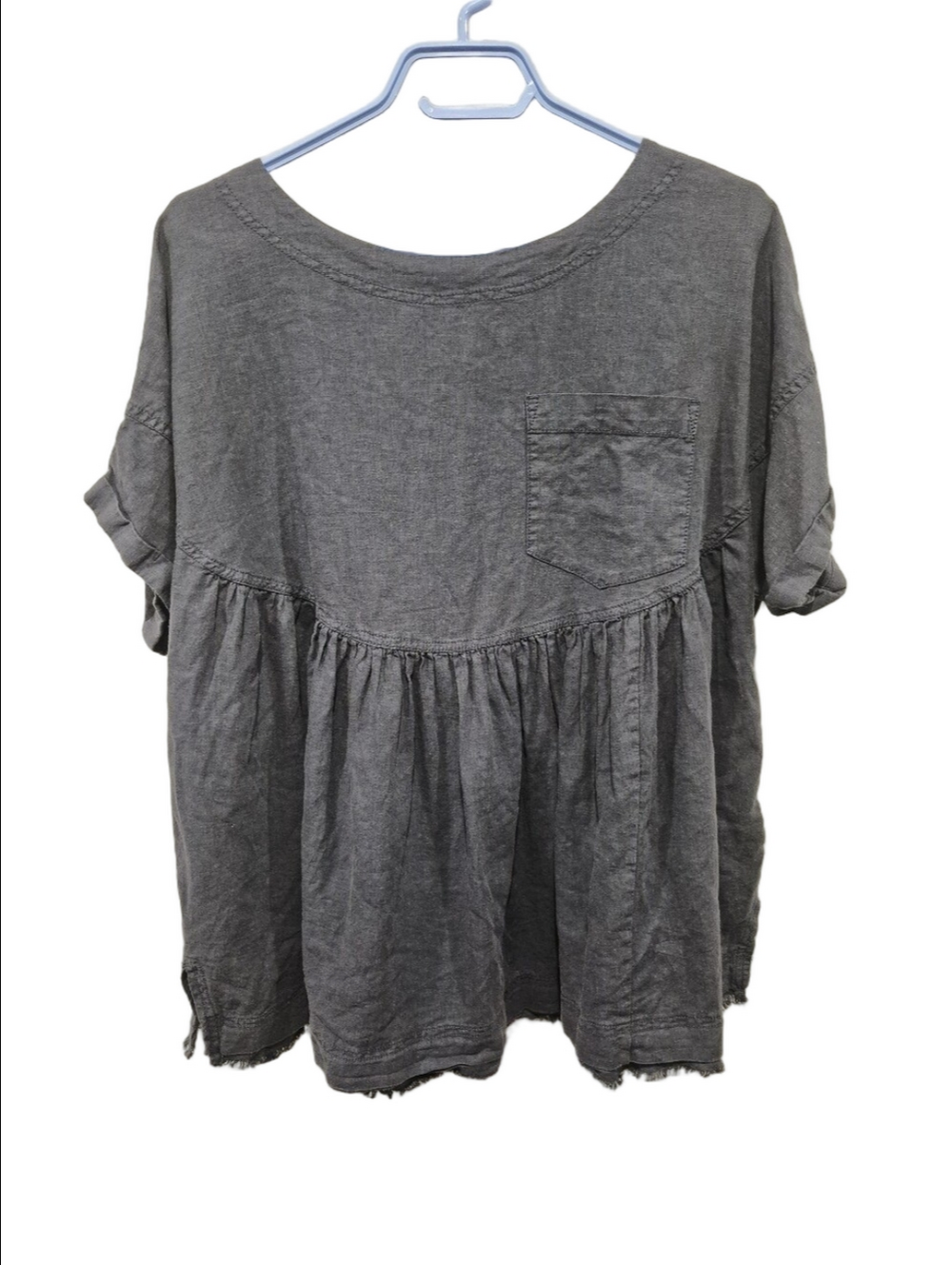 We The Free Moon City Linen Blend Babydoll Pocket Top Washed Black XS